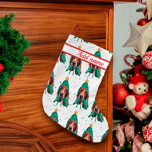 Cute Basset Hound Dog Pattern Christmas Small Christmas Stocking (Creator Uploaded)
