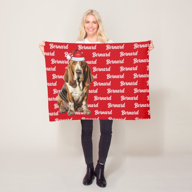 Cute Basset Hound Dog with Dog Christmas Holiday Fleece Blanket (In Situ)