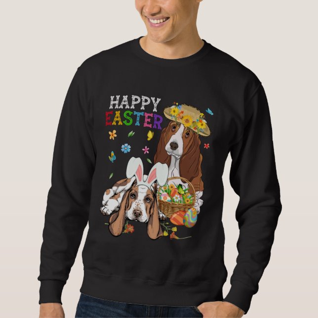 Cute Basset Hound Dogs Easter Egg Basket Happy Eas Sweatshirt (Front)