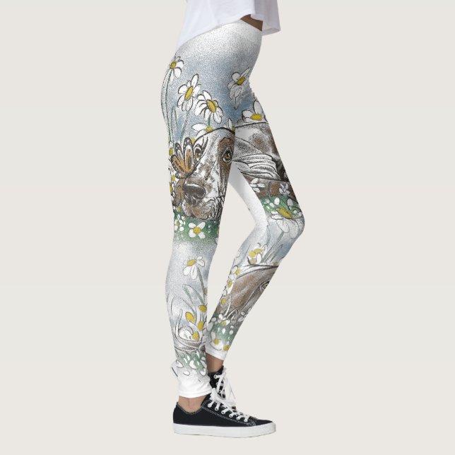 Cute Basset Hound in Daisy Field – Adorable Spring Leggings (Right)
