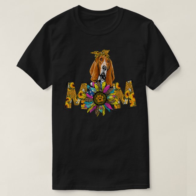 Cute Basset Hound Mom Sunflower Dog Mom Mother's D T-Shirt (Design Front)