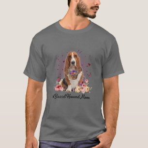 Cute Basset Hound Mum Flower Happy Mother's Day Lo T-Shirt