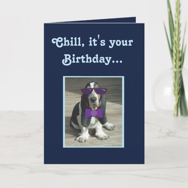 Cute Basset Hound on Funny Birthday Card (Front)
