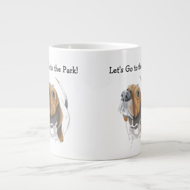 Cute Basset Hound Original Colour Illustration Large Coffee Mug (Front)