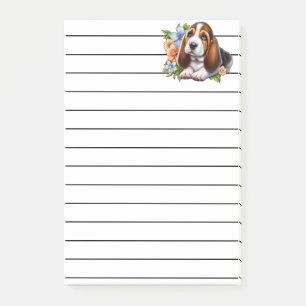 Cute Basset Hound Puppy Sitting with Flowers Post-it Notes