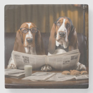 Cute basset hounds reading the news Trivet Stone Coaster