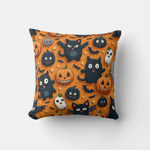 Cute Bat and Cat Pumpkin Halloween Cushion