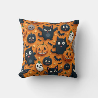 Cute Bat and Cat Pumpkin Halloween Cushion
