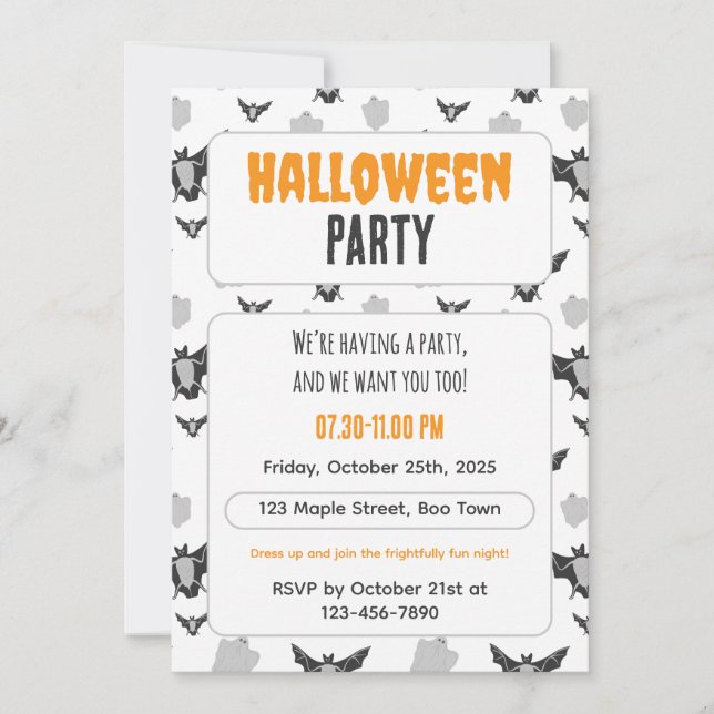 Cute Bat and Ghost Halloween Invitation. Invitation (Front)