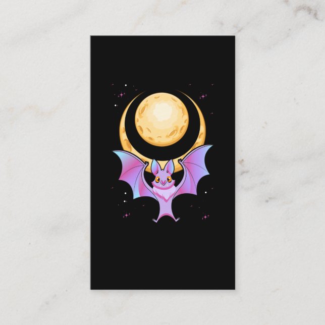 Cute Bat Crescent Pastel Goth Moon Kawaii Business Card (Front)