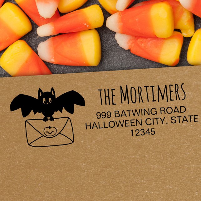 Cute Bat Delivering Mail Family Halloween  Self-inking Stamp (Creator Uploaded)