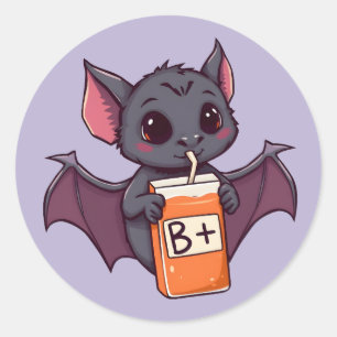 Cute Bat Drinking Blood Type B Positive Juice Box  Classic Round Sticker