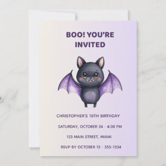 Cute Bat Halloween Birthday Invitation | Kids