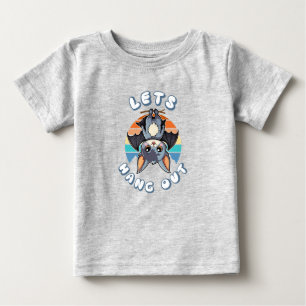 Cute Bat Hanging and Retro Sunset Let's Hang Out Baby T-Shirt