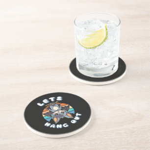 Cute Bat Hanging and Retro Sunset Let's Hang Out Coaster