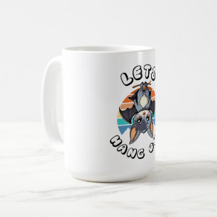 Cute Bat Hanging and Retro Sunset Let's Hang Out Coffee Mug