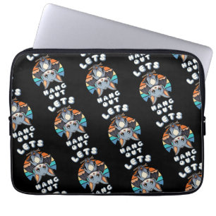 Cute Bat Hanging and Retro Sunset   Let's Hang Out Laptop Sleeve
