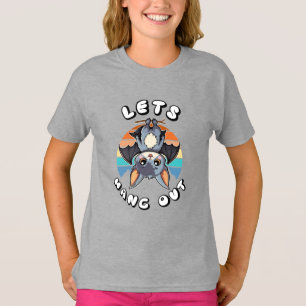 Cute Bat Hanging and Retro Sunset   Let's Hang Out T-Shirt