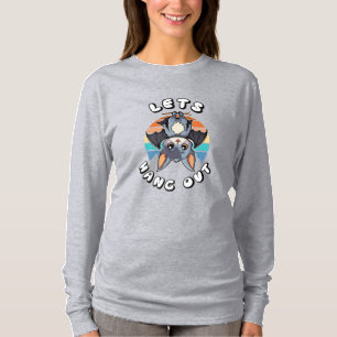 Cute Bat Hanging and Retro Sunset Let's Hang Out T-Shirt
