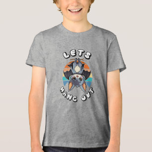 Cute Bat Hanging and Retro Sunset   Let's Hang Out Tri-Blend Shirt