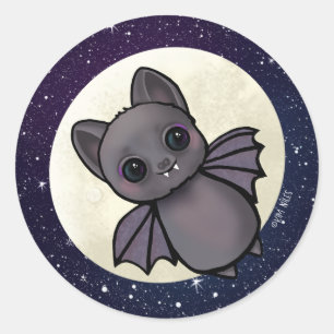 Cute Bat KiniArt Halloween Classic Round Sticker