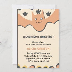 Cute bat Orange Little boo Halloween baby shower Invitation