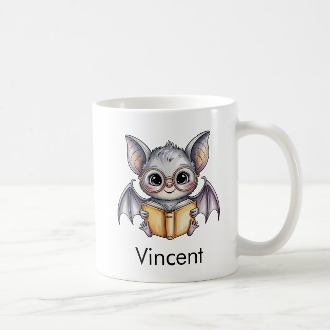 Cute Bat Reading a Book Custom Coffee Mug (Right)
