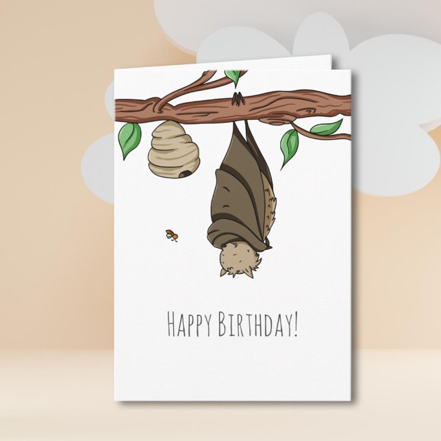 Cute Bat Sleeping Happy Birthday Personalised Card (Creator Uploaded)