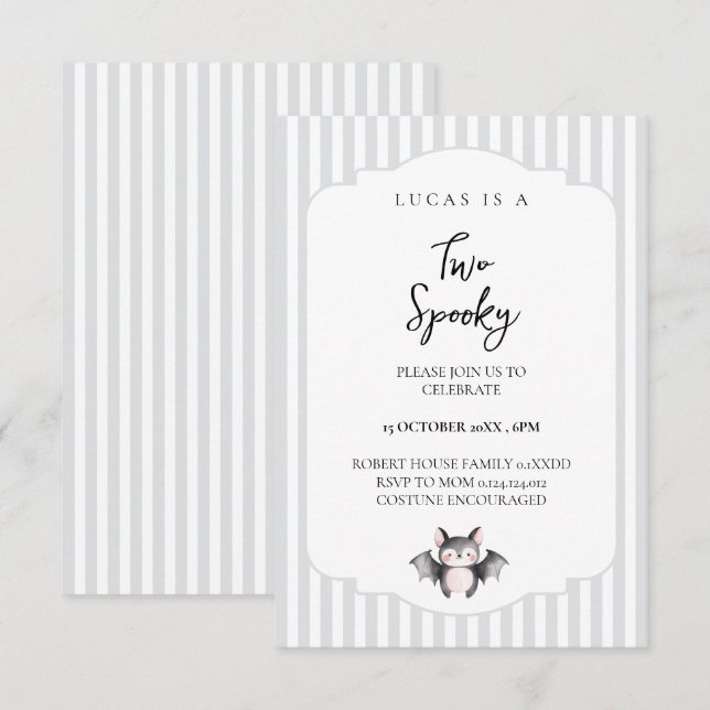 Cute Bat Two Spooky 2nd Birthday Invitation (Front/Back)