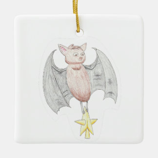 Cute Bat With Christmas Star Ceramic Ornament
