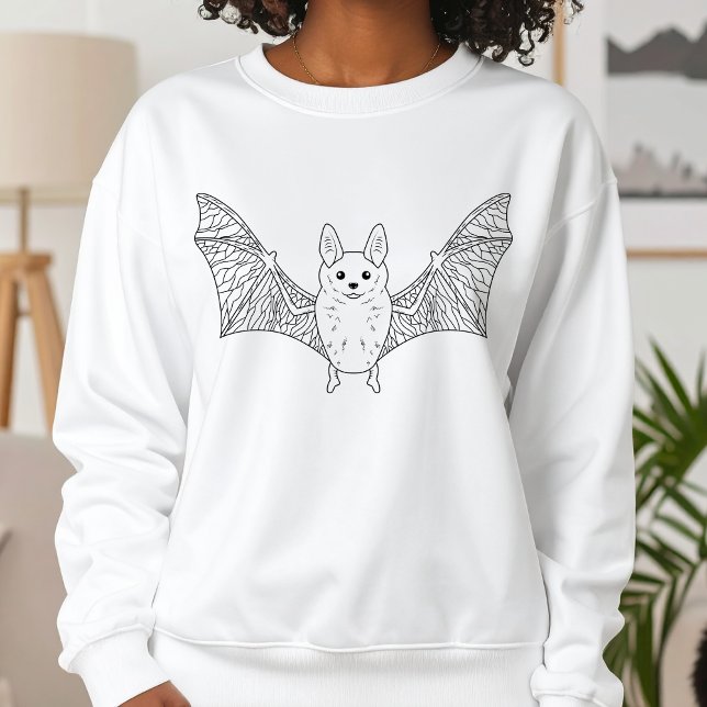 Cute Bat With Open Wings Simple Line Art Halloween Sweatshirt (Disclaimer: This image is a digital mockup.)