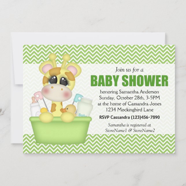 Cute Bath Time Giraffe Baby Shower Invitation (Front)