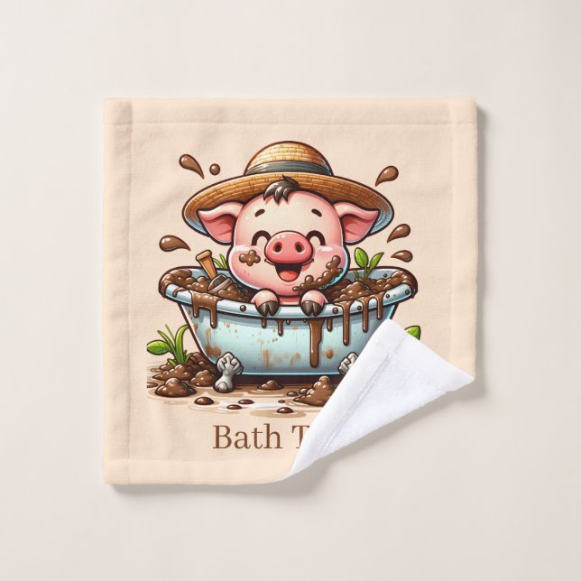 Cute bath time pig customizable wash cloth (Wash Cloth)