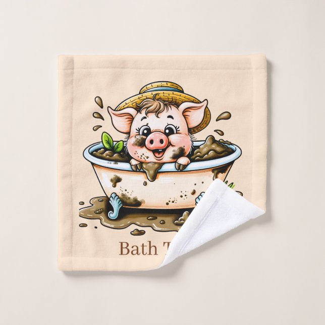 Cute bath time pig customizable  wash cloth (Wash Cloth)