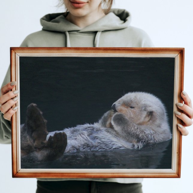 Cute Bathing Sea Otter Glossy Photographic Poster (In Situ)