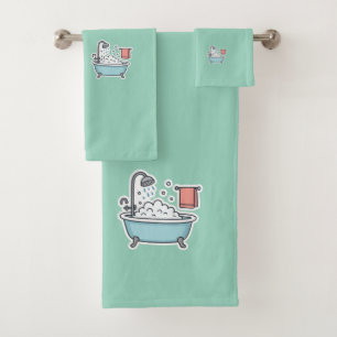 Cute Bathtub Sticker with Bubbles and Towel 