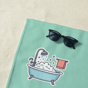 Cute Bathtub Sticker with Bubbles and Towel