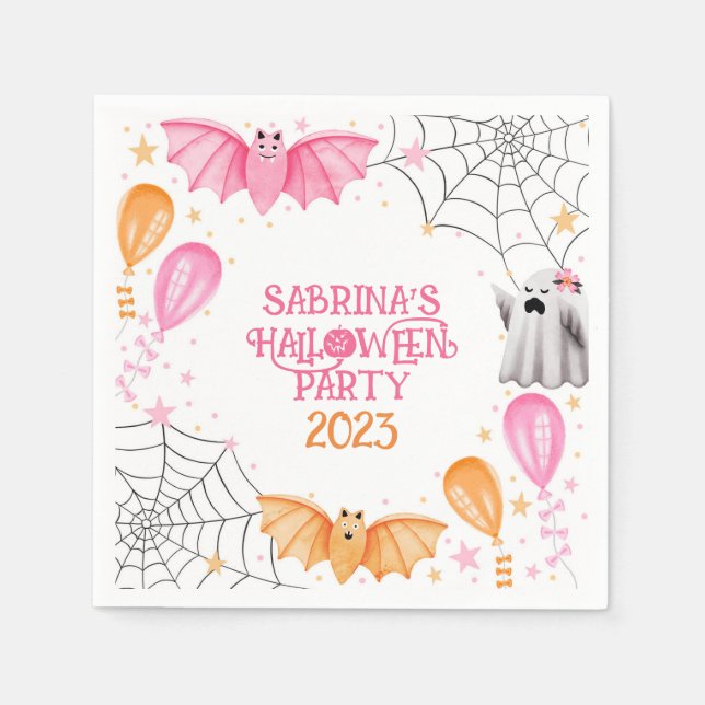 Cute Bats and Ghosts Pastel Halloween Party Napkin (Front)