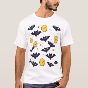 Cute Bats and Moon Halloween Pattern T-Shirt