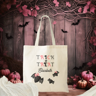 Cute Bats Coquette Bows Trick or Treat Halloween Tote Bag