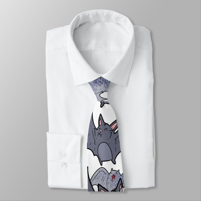 Cute bats Grey and white Cartoon Modern pattern Tie (Tied)