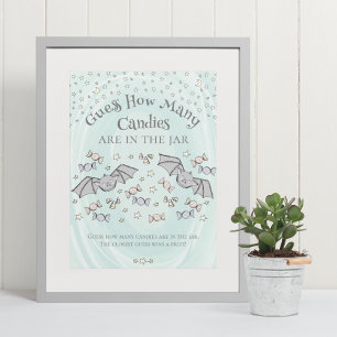 Cute Bats Guess How Many Candies Baby Shower Game Poster