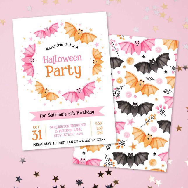 Cute Bats Halloween Birthday Party Invitation (Cute Bats Halloween Birthday Party Invitation)