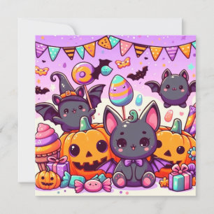 Cute bats halloween party invitation