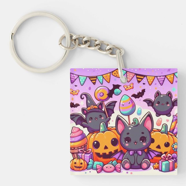 Cute bats halloween party key ring (Front)