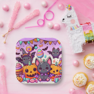 Cute bats halloween party paper plate