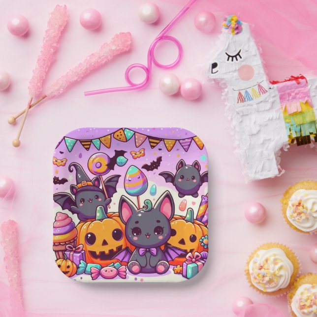 Cute bats halloween party paper plate (Party)