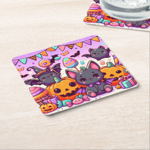 Cute bats halloween party square paper coaster
