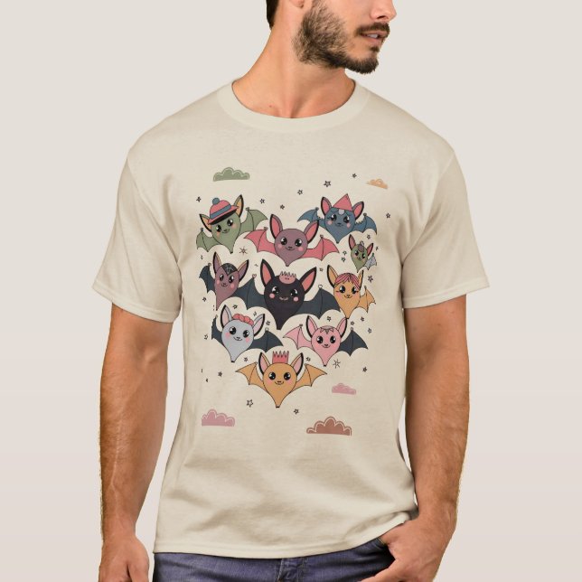 Cute Bats in a Starry Night T-Shirt (Front)