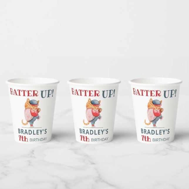 Cute Batter UP! Boys Baseball Sports Fan Birthday  Paper Cups (Multi)
